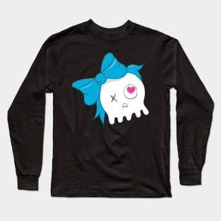 Cute Skull with Blue Bow Long Sleeve T-Shirt